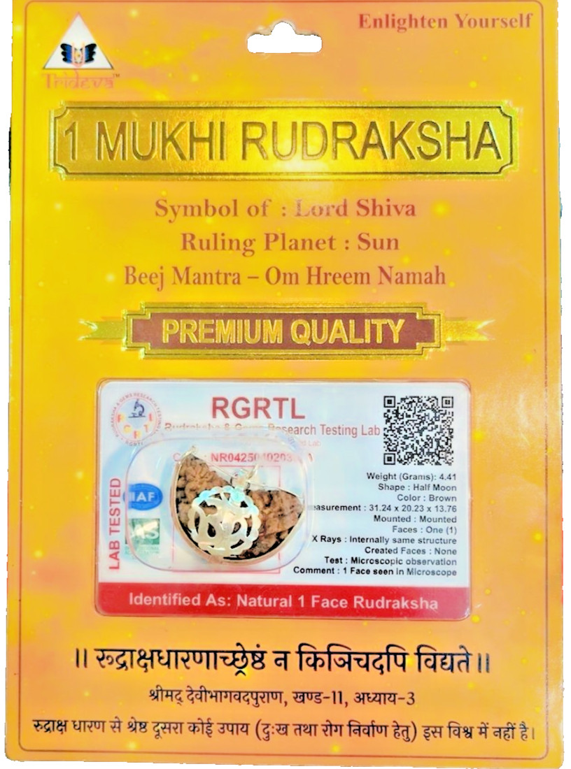 ONE MUKHI RUDRAKSHA 1 MUKHI RUDRAKSHA PENDENT IN PURE SILVER CAP LAB CERTIFIED