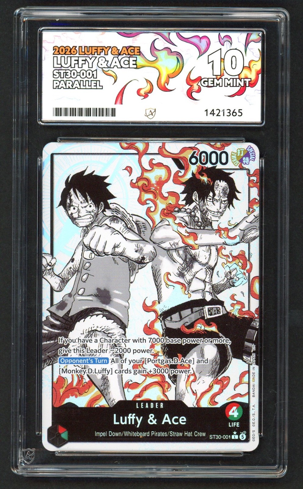 One Piece Card Game - ACE 10 Luffy & Ace ST30-001 Parallel - GEM MINT
