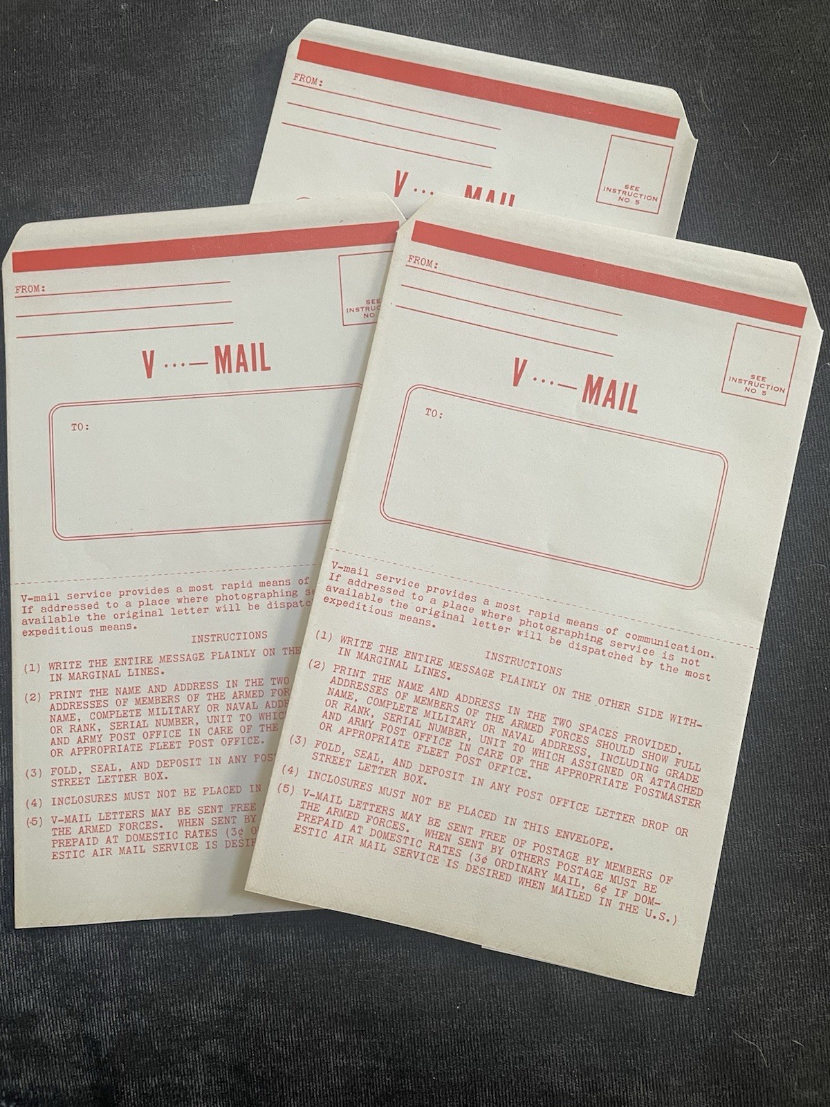 1942 WWII V-Mail 3 Unused Letter Sheet Envelope Never Used Original