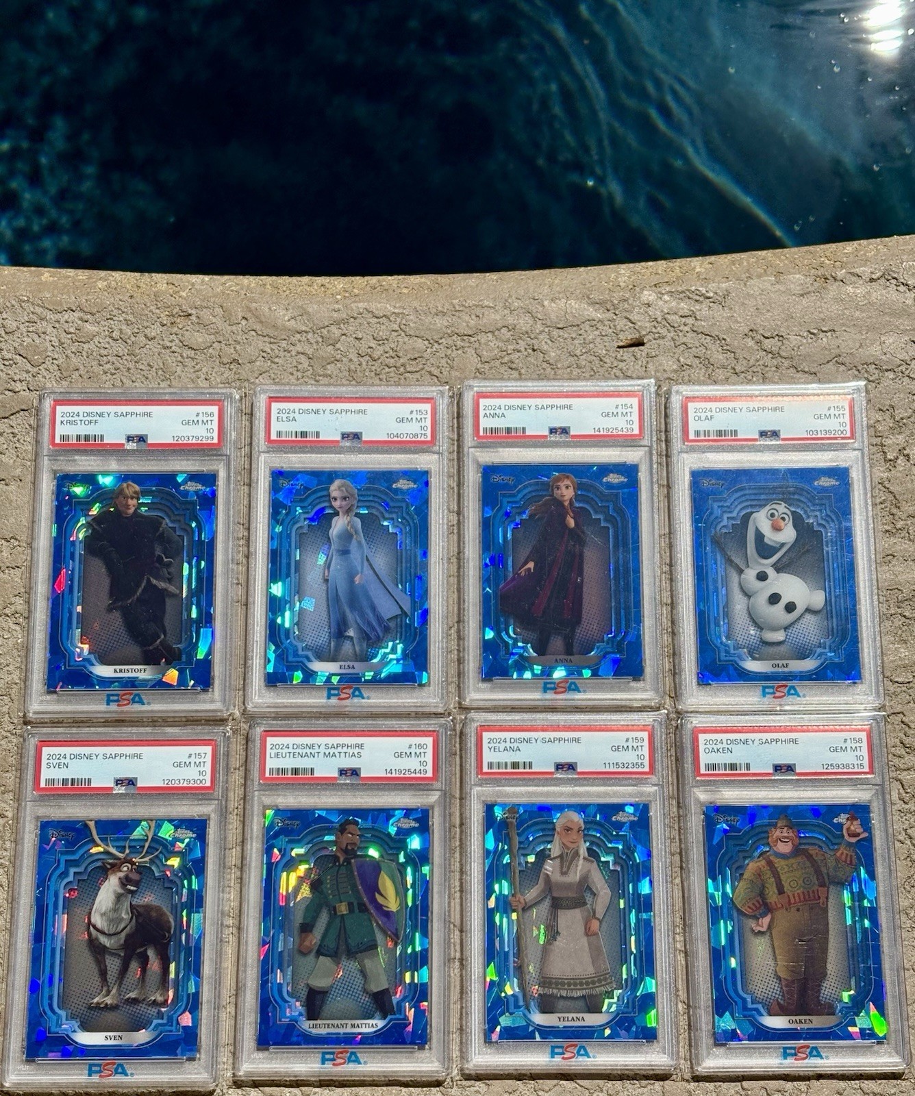 2024 TOPPS DISNEY SAPPHIRE FROZEN ❄️ COMPLETE SET ALL PSA 10 LOT (8 Cards)💎RARE