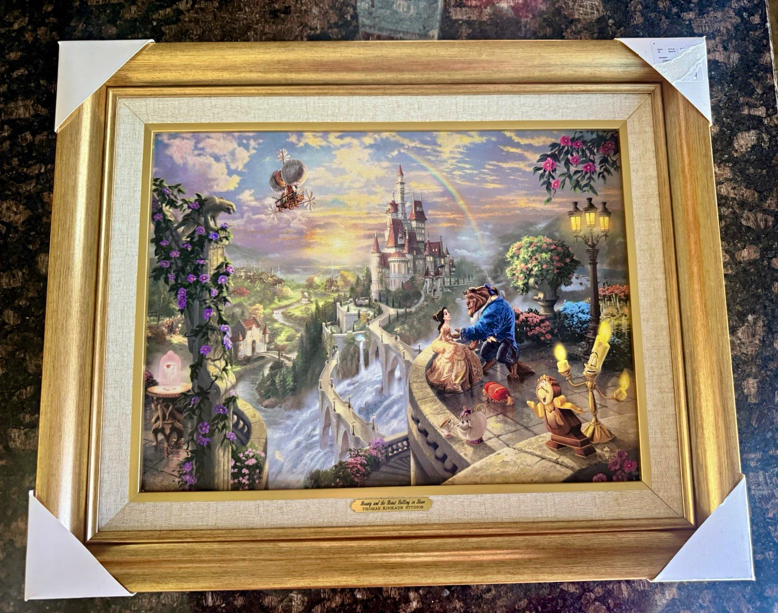 Framed Thomas Kinkade Studios Disney Beauty and the Beast Falling in Love w/ COA