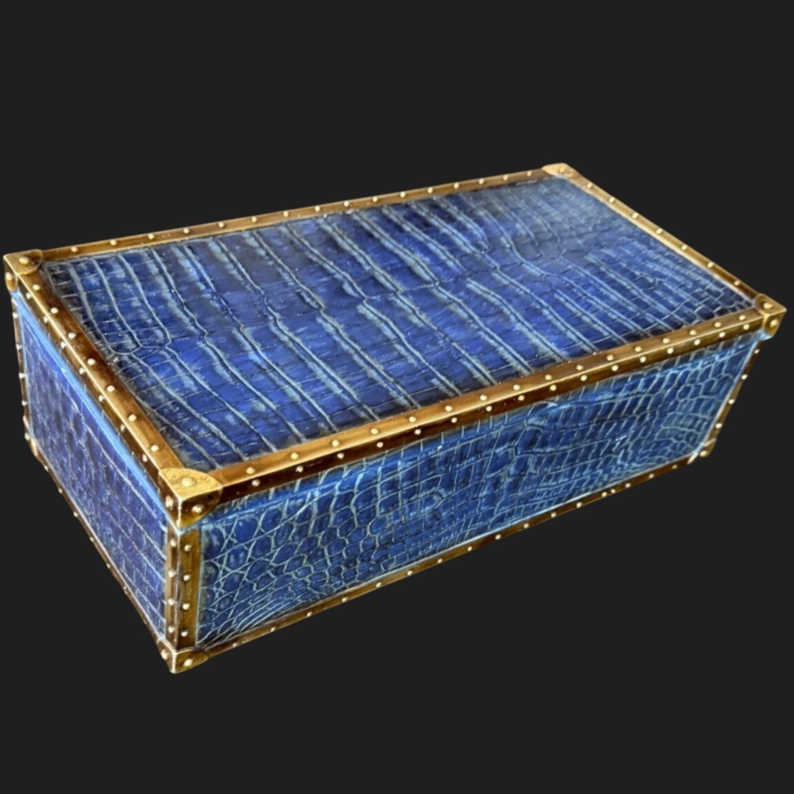PolyResin Alligator Statement Box Blue Desk Vanity Decorative Jewelry Centerpie