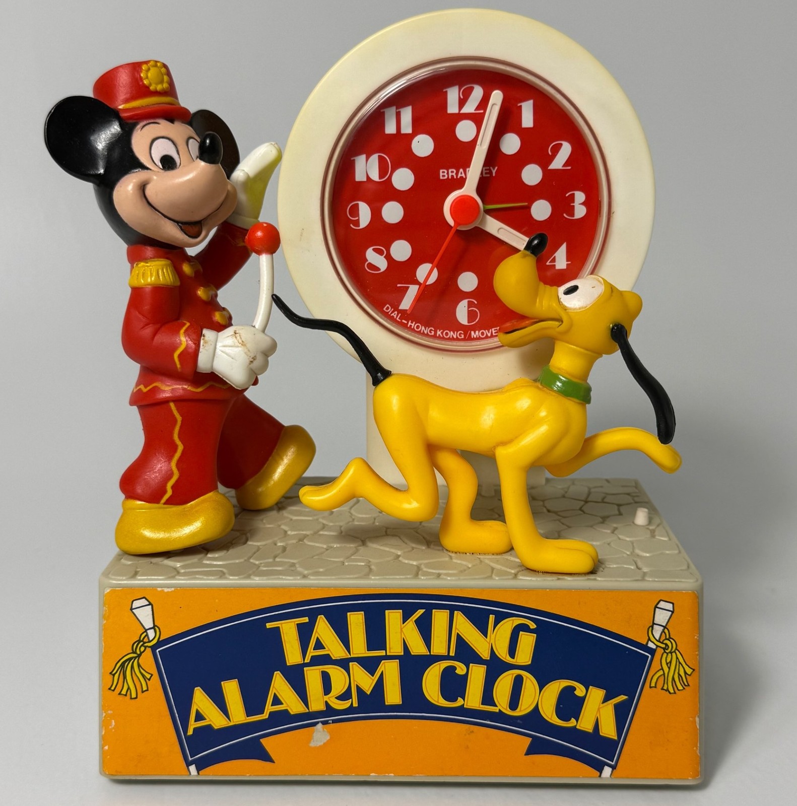 Vintage Disney Bradley Mickey Mouse & Pluto Talking Alarm Clock 2085NBUU Working