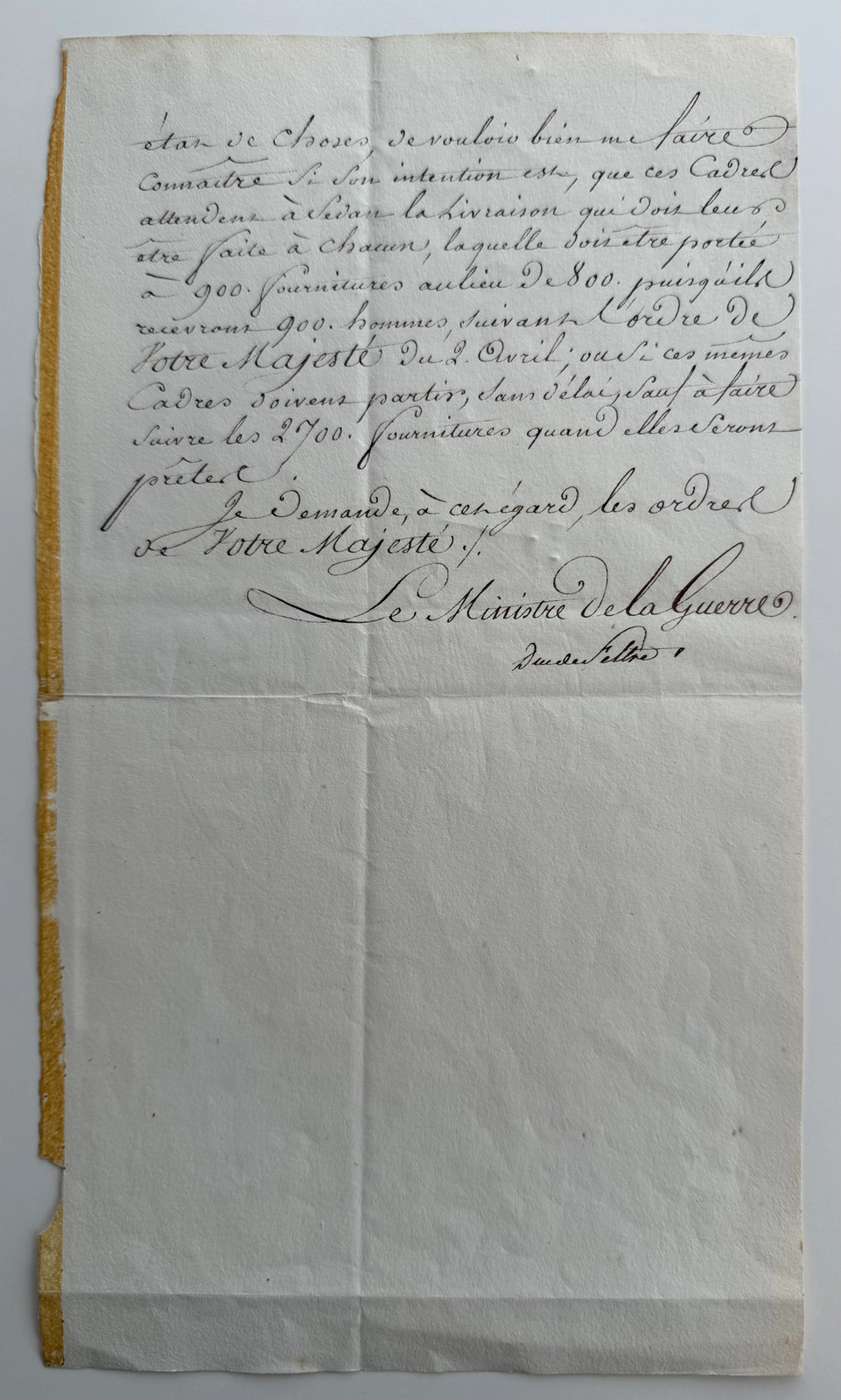 NAPOLEON I — ENDORSED 1812 REPORT ON EQUIPPING THE POLISH VISTULA LEGION