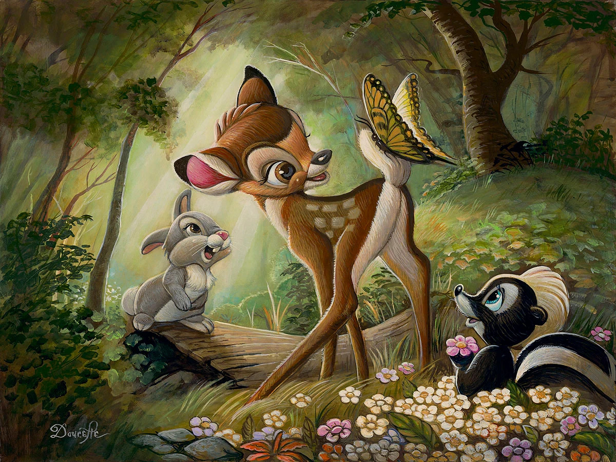 Disney Fine Art LE Canvas-Bambi's First Butterfly- Bob Doucette