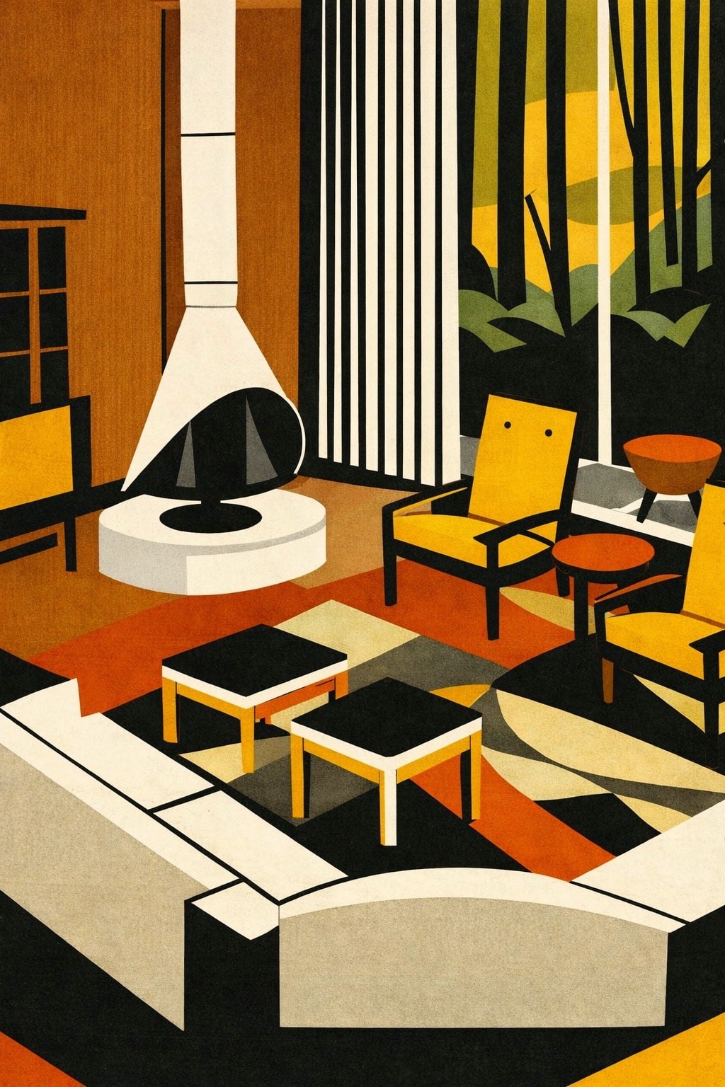 Retro Mid-Century Modern Interior Art Poster 🖼️ - 16x24