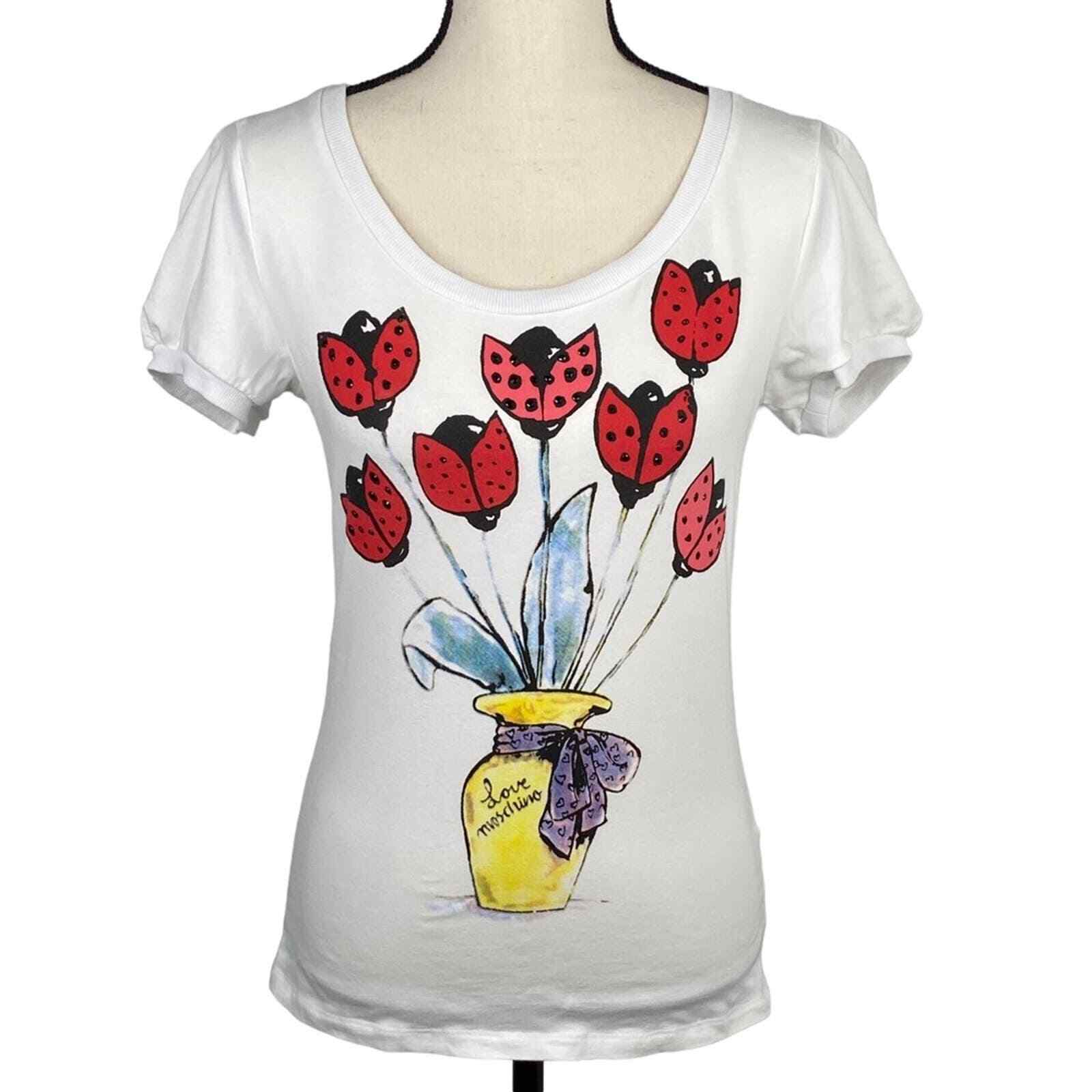 Love Moschino Women’s White Floral Yellow Vase T Shirt US Size 6