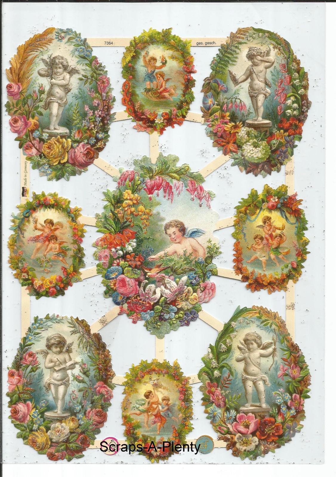 German Embossed SILVER GLITTER  Scrap Die Cut - Christmas Easter Angel EF7364G
