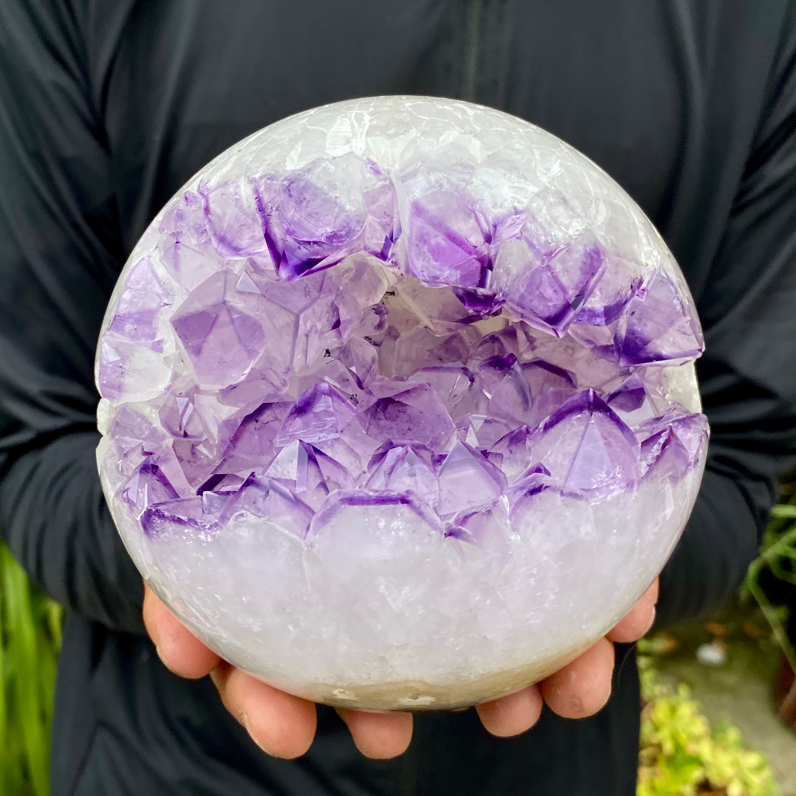 5.24LB Natural Amethyst Agate Open Smile Sphere Healing Wealth Crystal Geode Dec