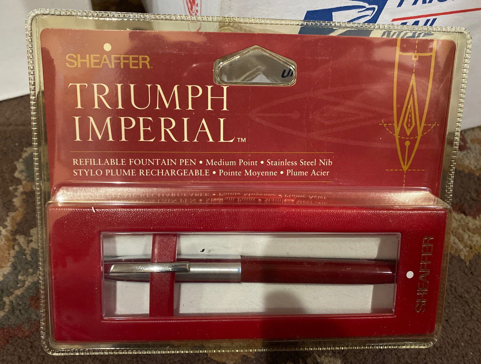 Vintage Sheaffer 92541 Triumph Imperial Chrome/Burgundy Fountain Pen 2441 NEW