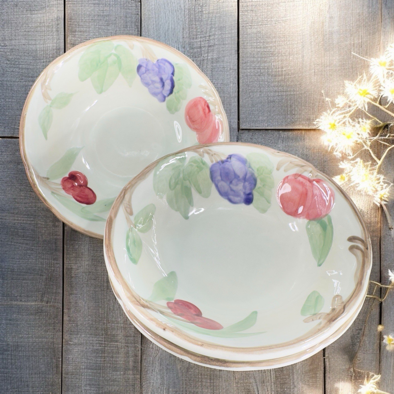 Franciscan Bountiful Bowl Dish Set 3 Pottery Bowls Fruit Plum Cherries Grapes