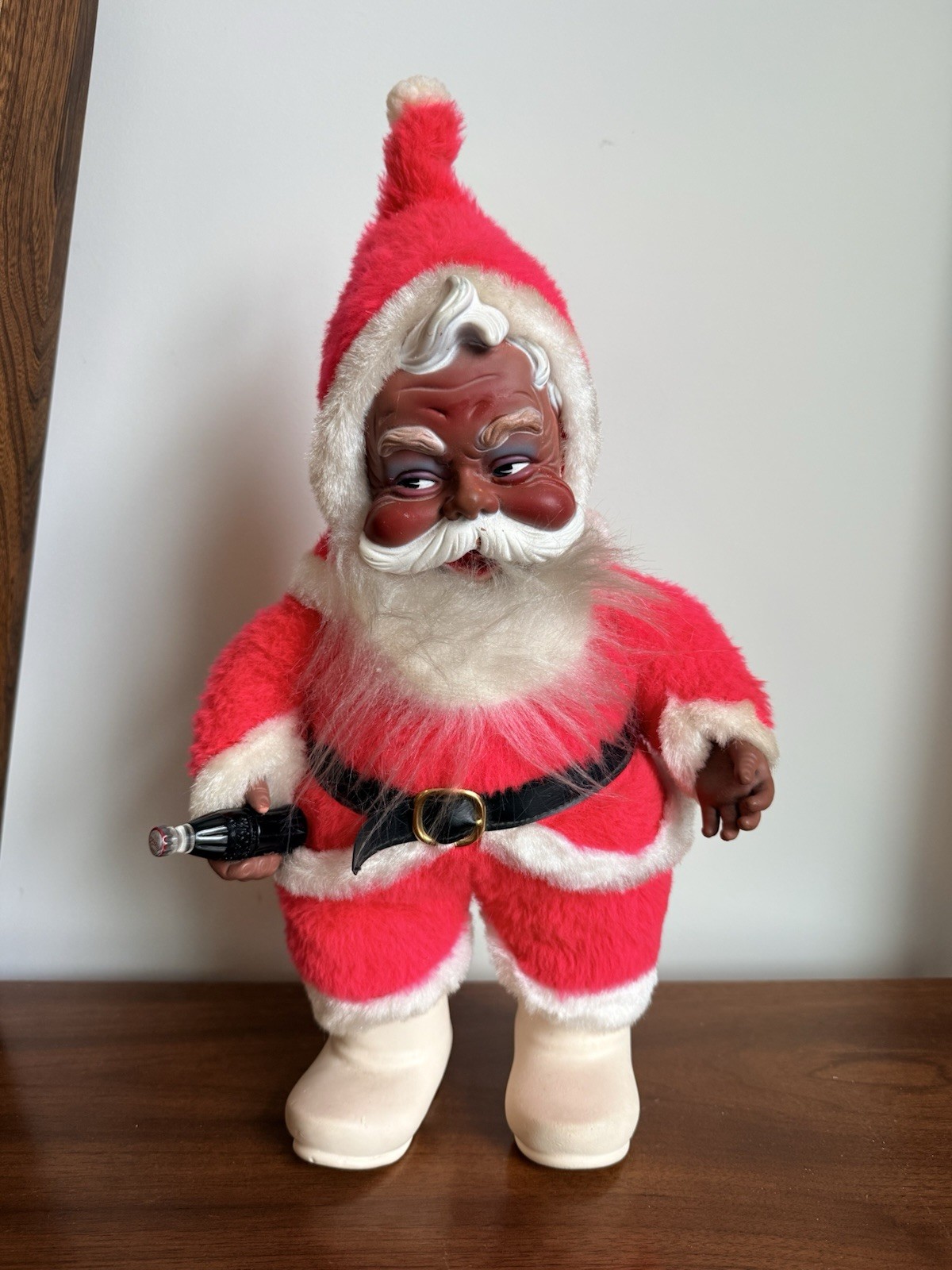 Vintage 50s Rushton Black Santa Coca Cola Plush 19” African American Rubber Face