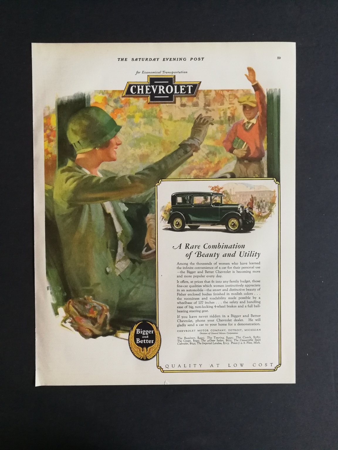 Vintage 1929 Chevrolet Full Page Original Print Ad