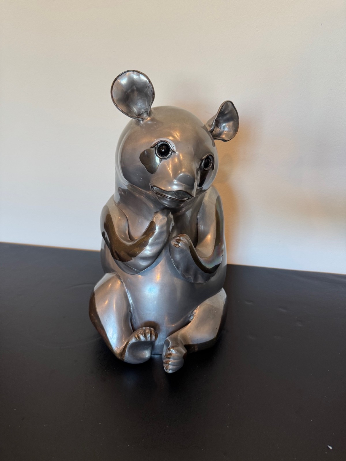 Vintage Chinese Hong Kong Pewter Metal Large Panda Bear Statue / Figurine