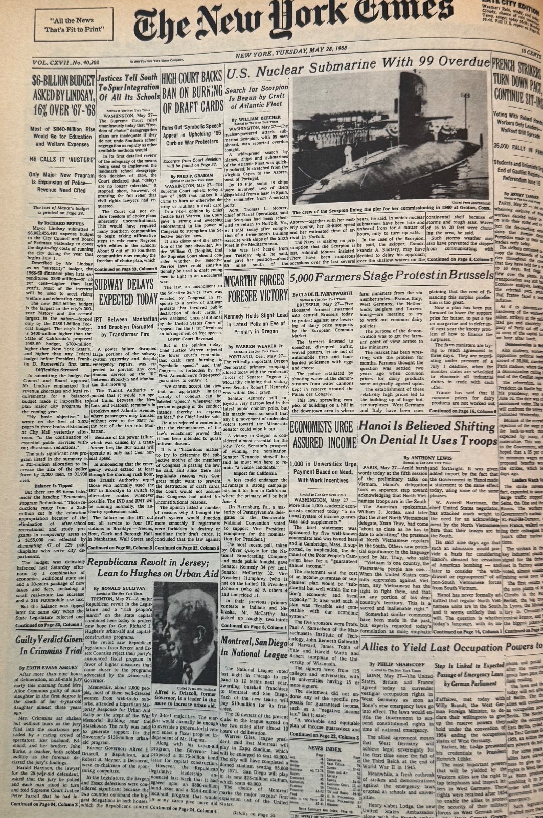 Vintage Sinking of Submarine Scorpion NEW YORK TIMES News Article Estate Sale
