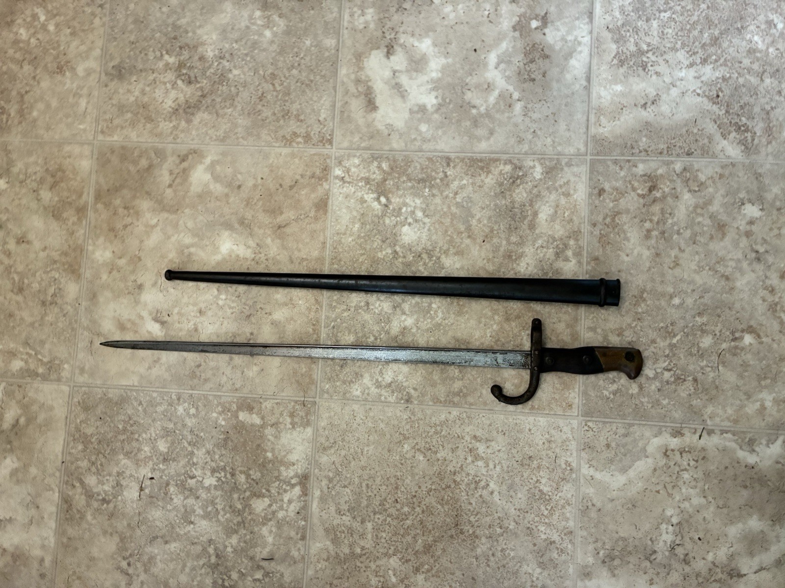 Original French M1874 Gras Rifle Bayonet & Scabbard with Matching Serial #\'s -VG