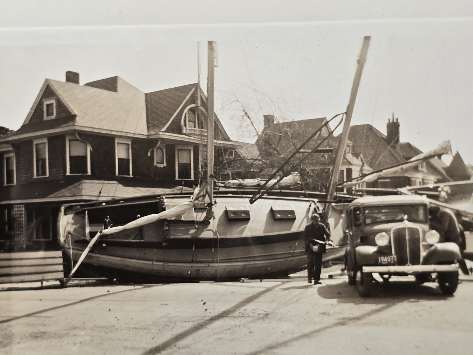 Vintage 1938 Hurricane Disaster Photo Sailboat Washed Ashore Falmouth MA