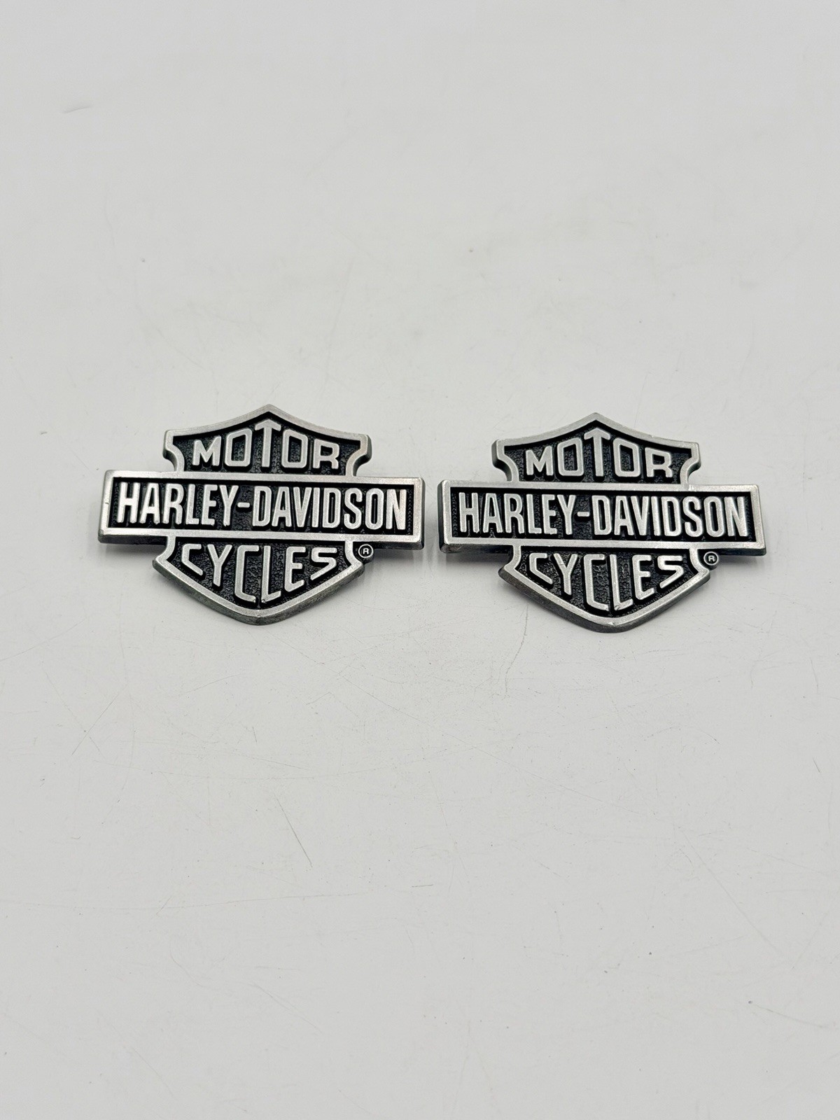 2 Vtg Harley Davidson Pin Motorcycle Bike Rider Metal Heavy Shield Emblem Logo