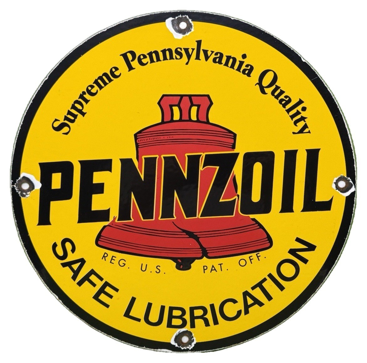 VINTAGE PENNZOIL PORCELAIN SIGN SAFE LUBRICATION SUPREME QUALITY MOTOR OIL