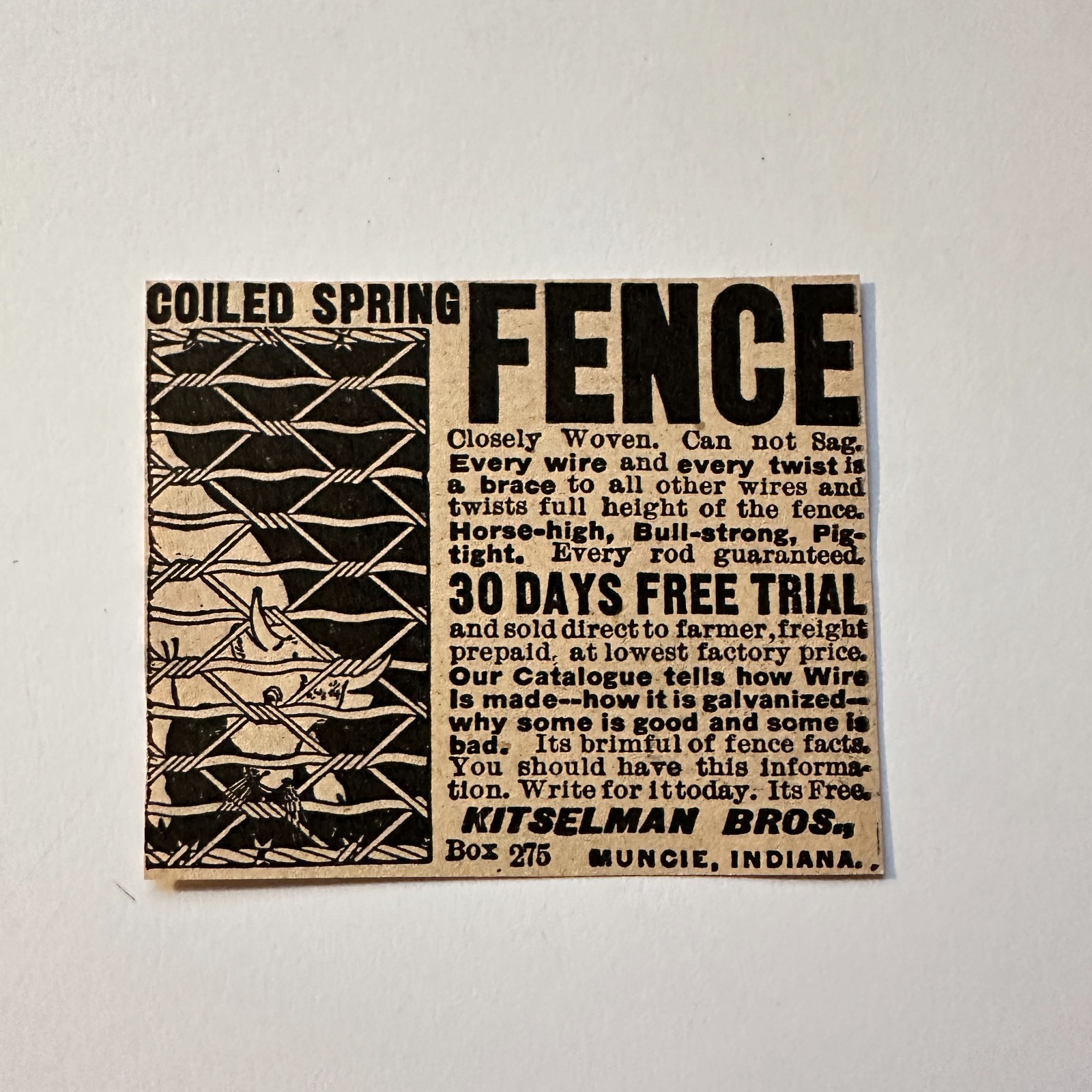 Kitselman Bros Coiled Spring Fence Muncie IN 1906 Minneapolis Ad 5AL1-S7