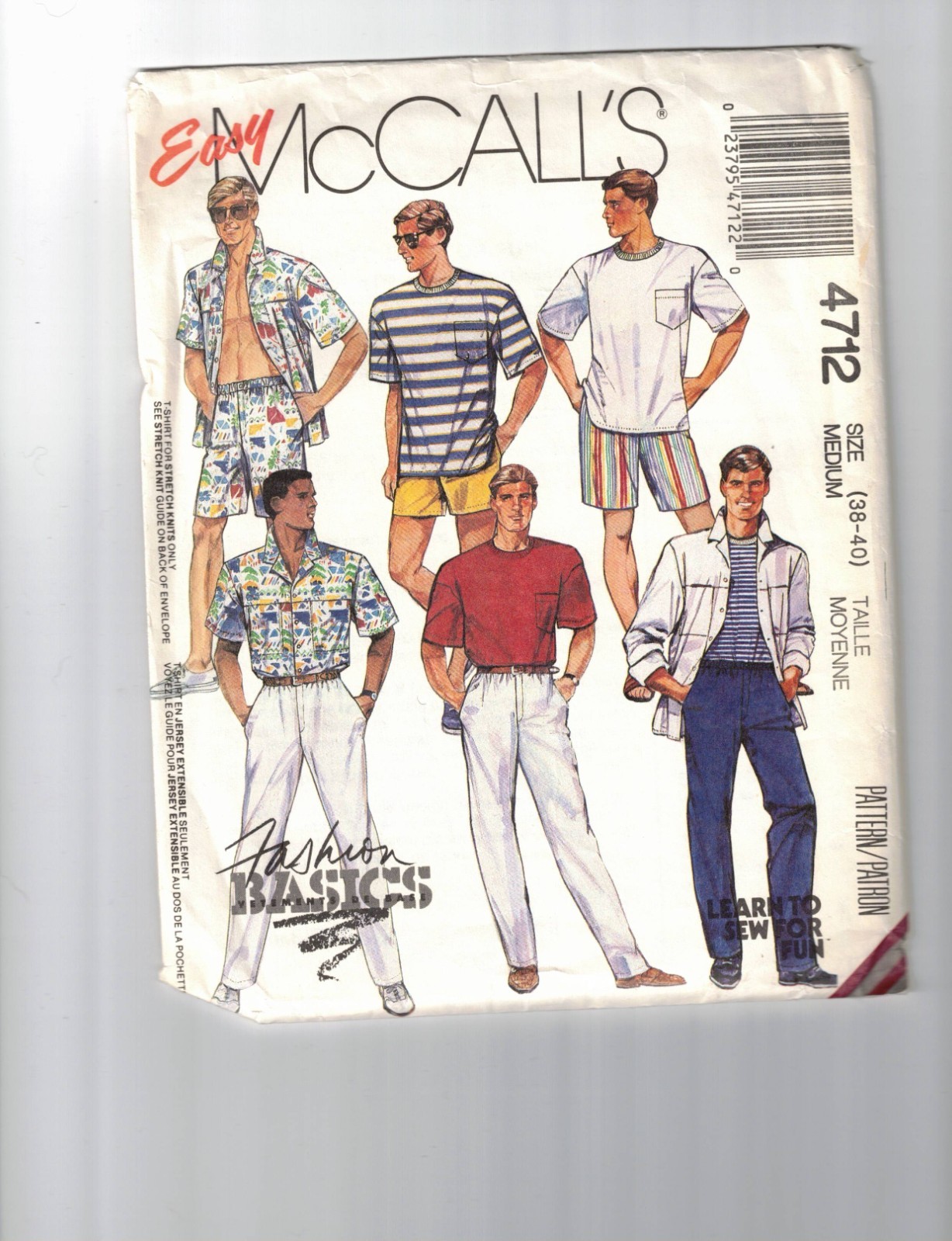 Easy McCall\'s 4712 Men\'s casual and formal shirt, pants & shorts M 38-40 UNCUT
