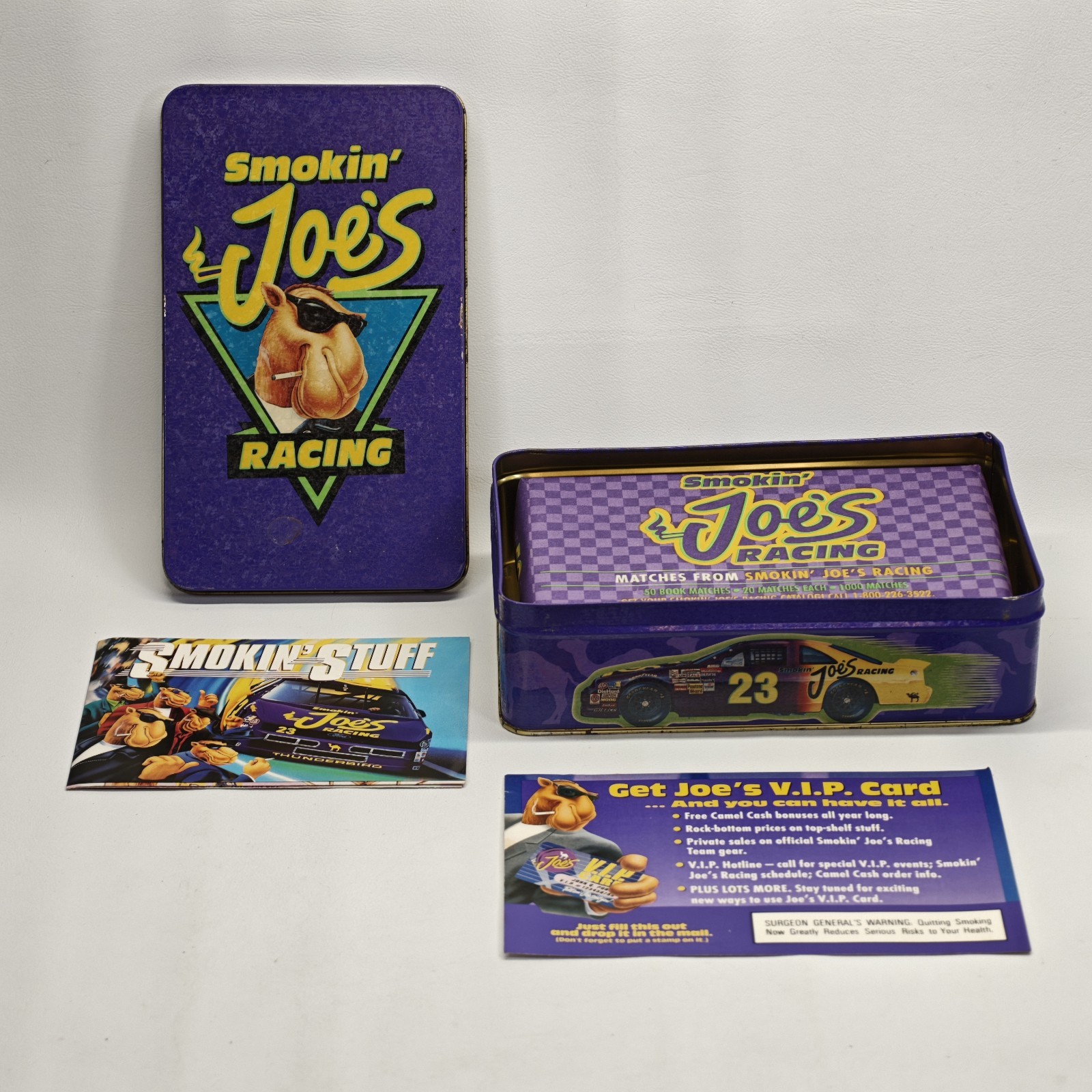 Vintage 1994 Joe Camel Smokin Joes Racing Tin Wrapped Matchbooks NASCAR Catalog