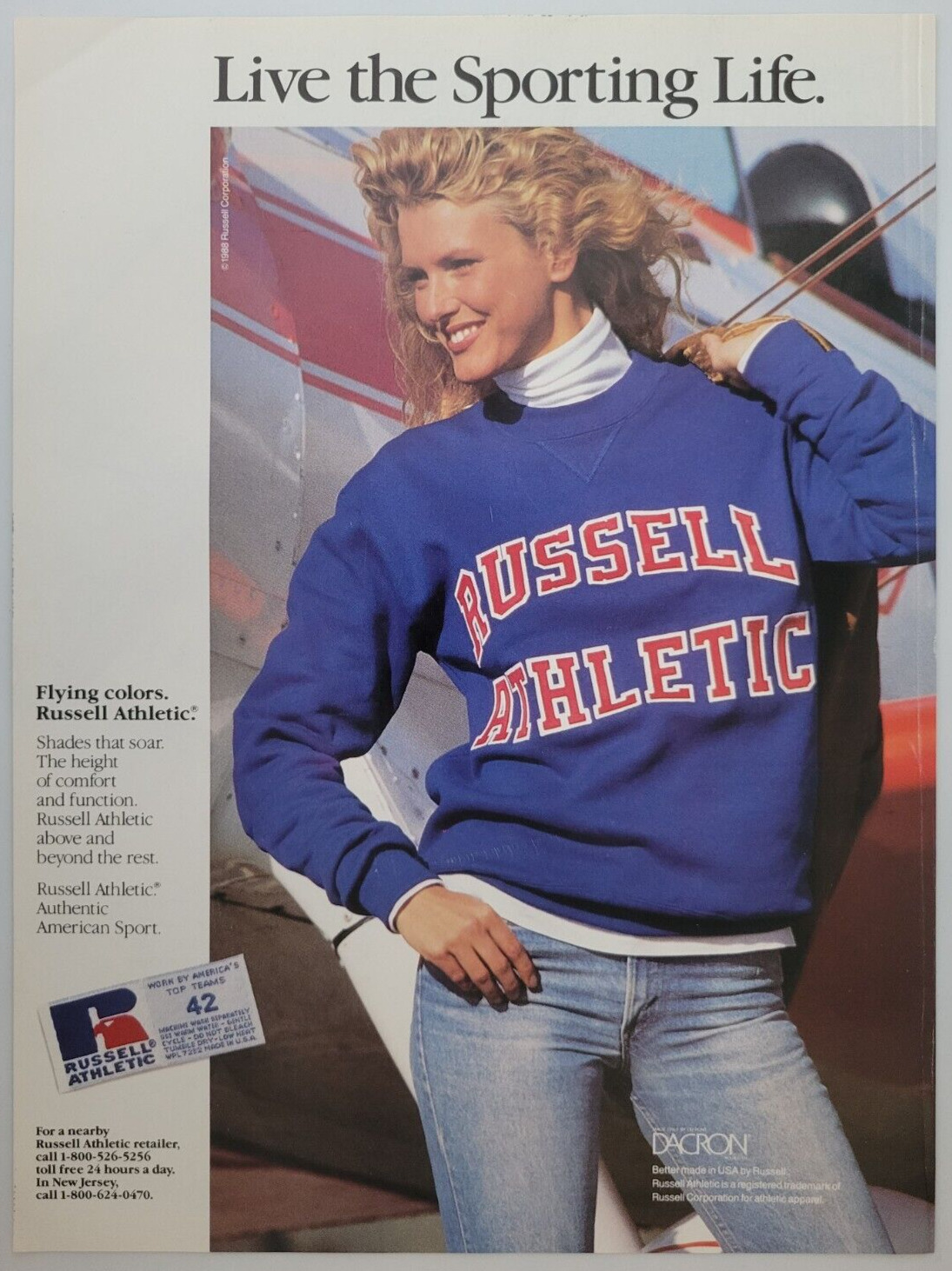 Russell Athletic Sweatshirt Women Skinny Jeans 1989 New Yorker Print Ad 8x10.5\