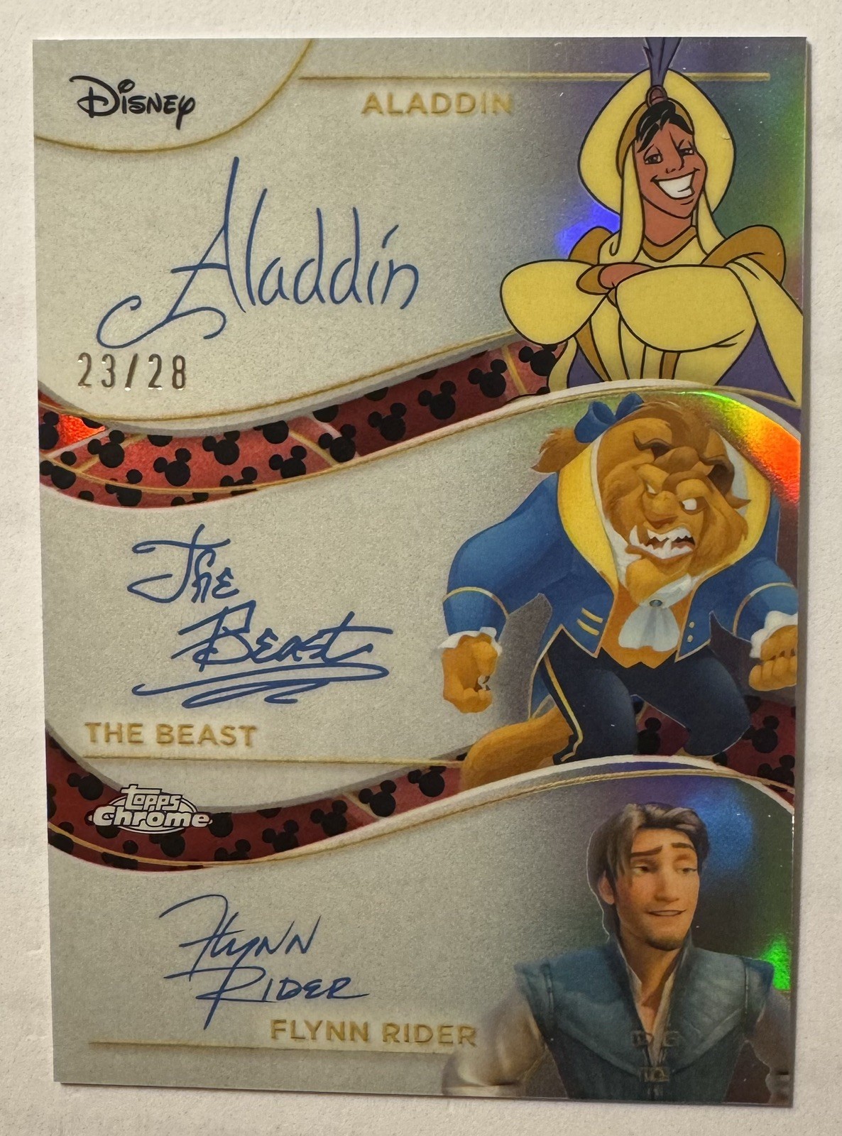 2025 Topps Disney Chrome Aladdin/Beast/Flynn Rider Facsimile Auto /28  TR-4