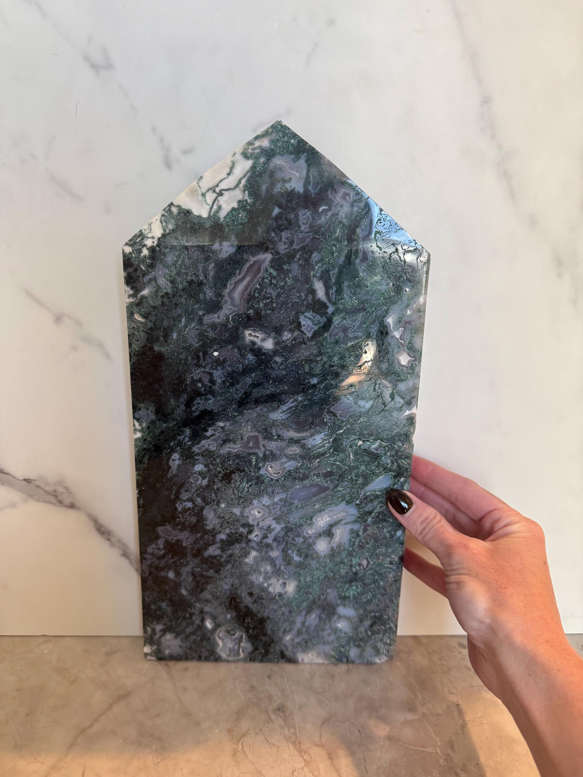 7LB XXXL Natural Moss Agate Crystal Obelisk Tower (#2)