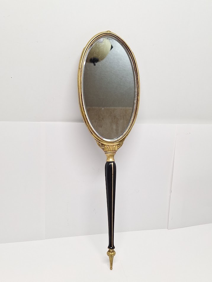MIR-A-G0LD Antique Gold Tone Mirror Hand Held Vanity 15.5”