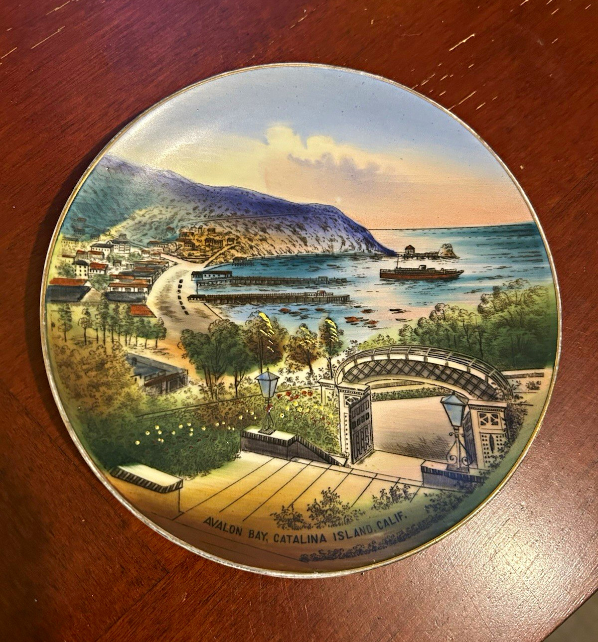 Vintage Avalon Bay Catalina Island California Calif Souvenir Plate Handpainted