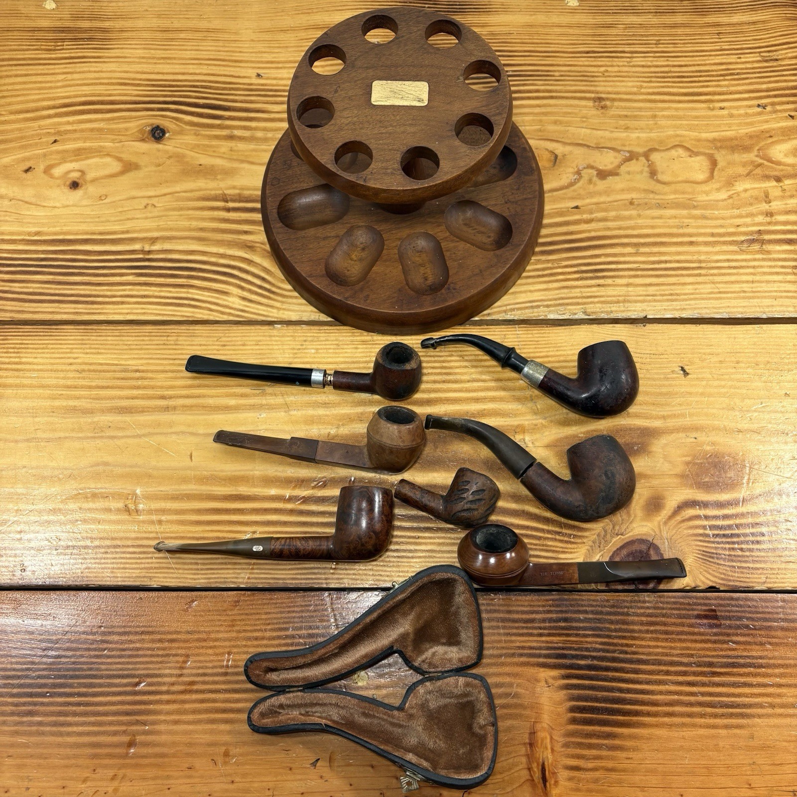Vintage Estate Tobacco Pipe Stand & Smoking Pipes Lot of 6+ For Restoration