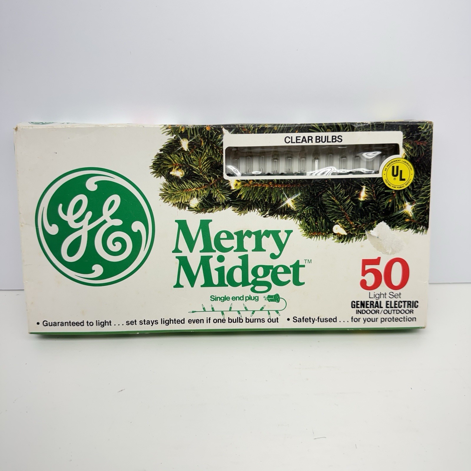 Vintage GE Merry Midget 50 Clear Mini Christmas Lights Green Wire Tested