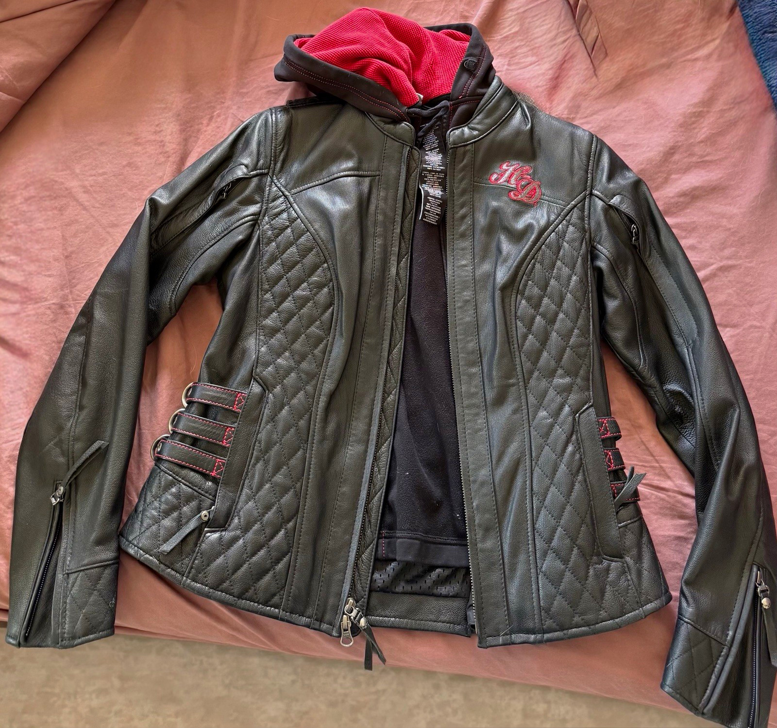 Harley-Davidson Womens Scroll Skull 3-in-1 Leather Riding Jacket Hoodie