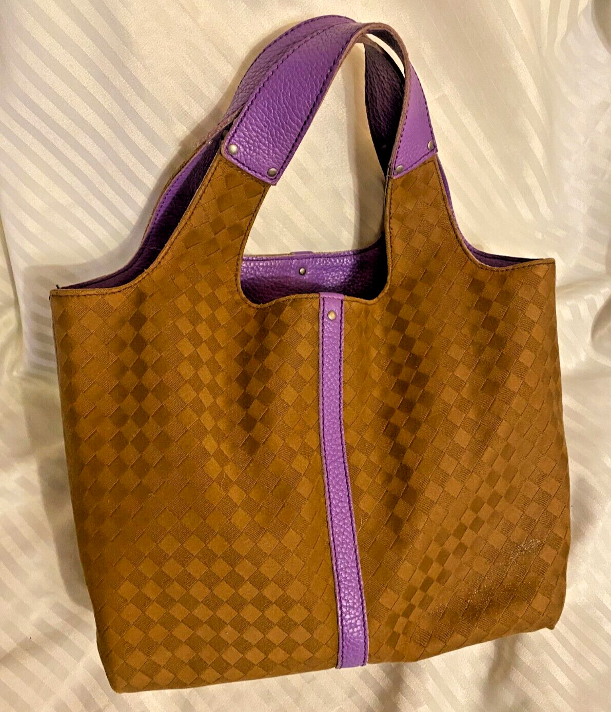 Bottega Veneta Hand Bag Small Tote Purple & Brown Canvas