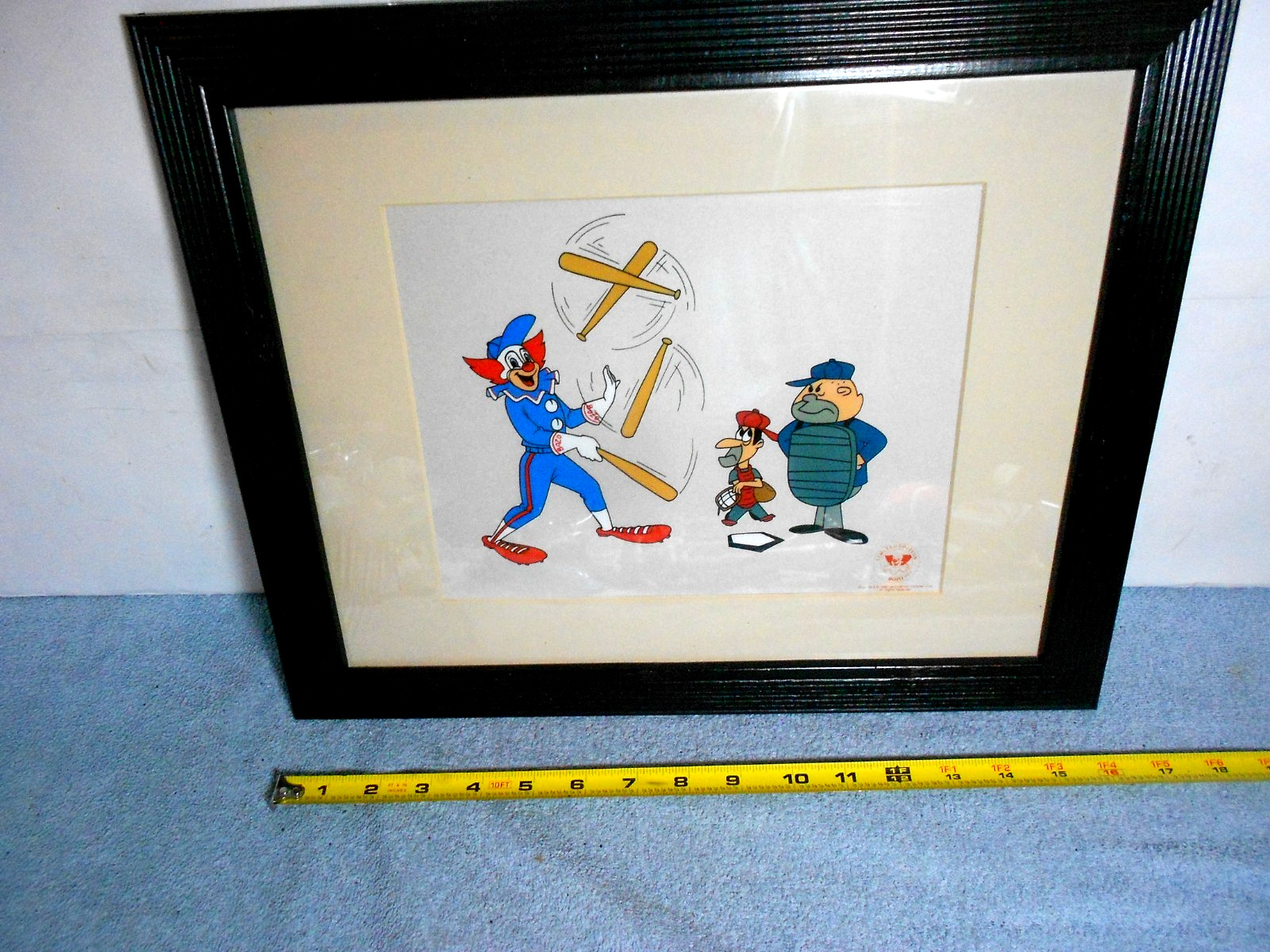 VINTAGE 1992 BOZO THE CLOWN SERIGRAPH BASEBALL CEL FRAMED    - 16 x 13 in - L557