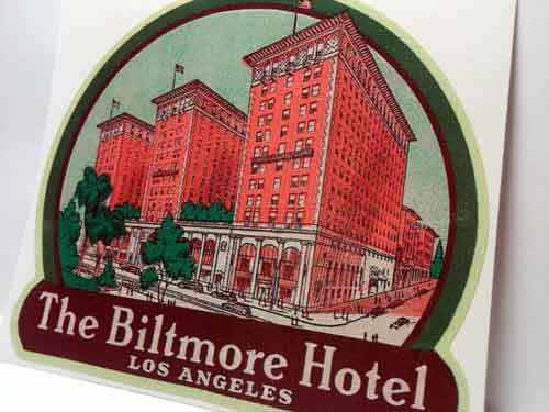 Biltmore Hotel Los Angeles Old Style Travel Decal / Vinyl Sticker, Luggage Label
