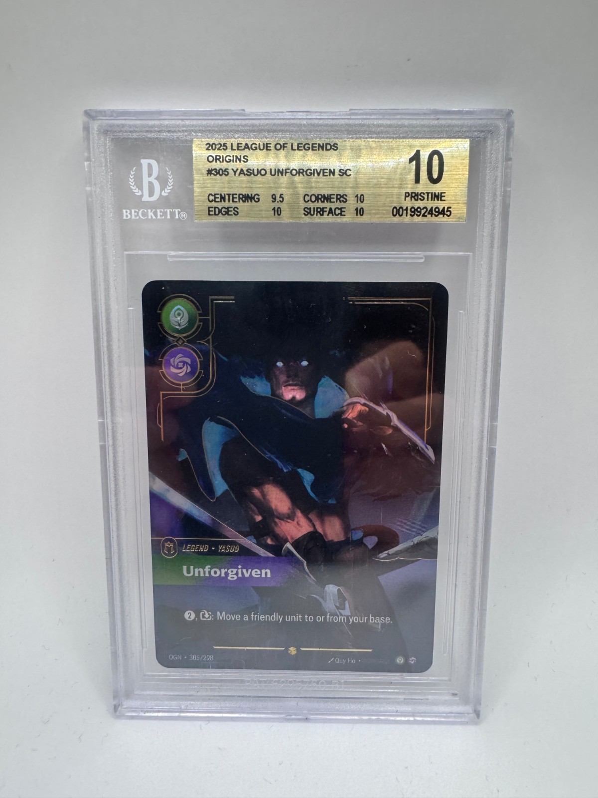 2025 RIFTBOUND LEAGUE OF LEGENDS OGNORIGINS 305 YASUO  UNFORGIVEN BGS 10 G2U