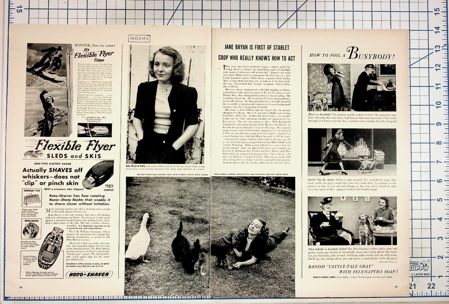 1930s Jane Bryan Magazine Page Hollywood Starlet Roto-Shaver Flexible Flyer Ads