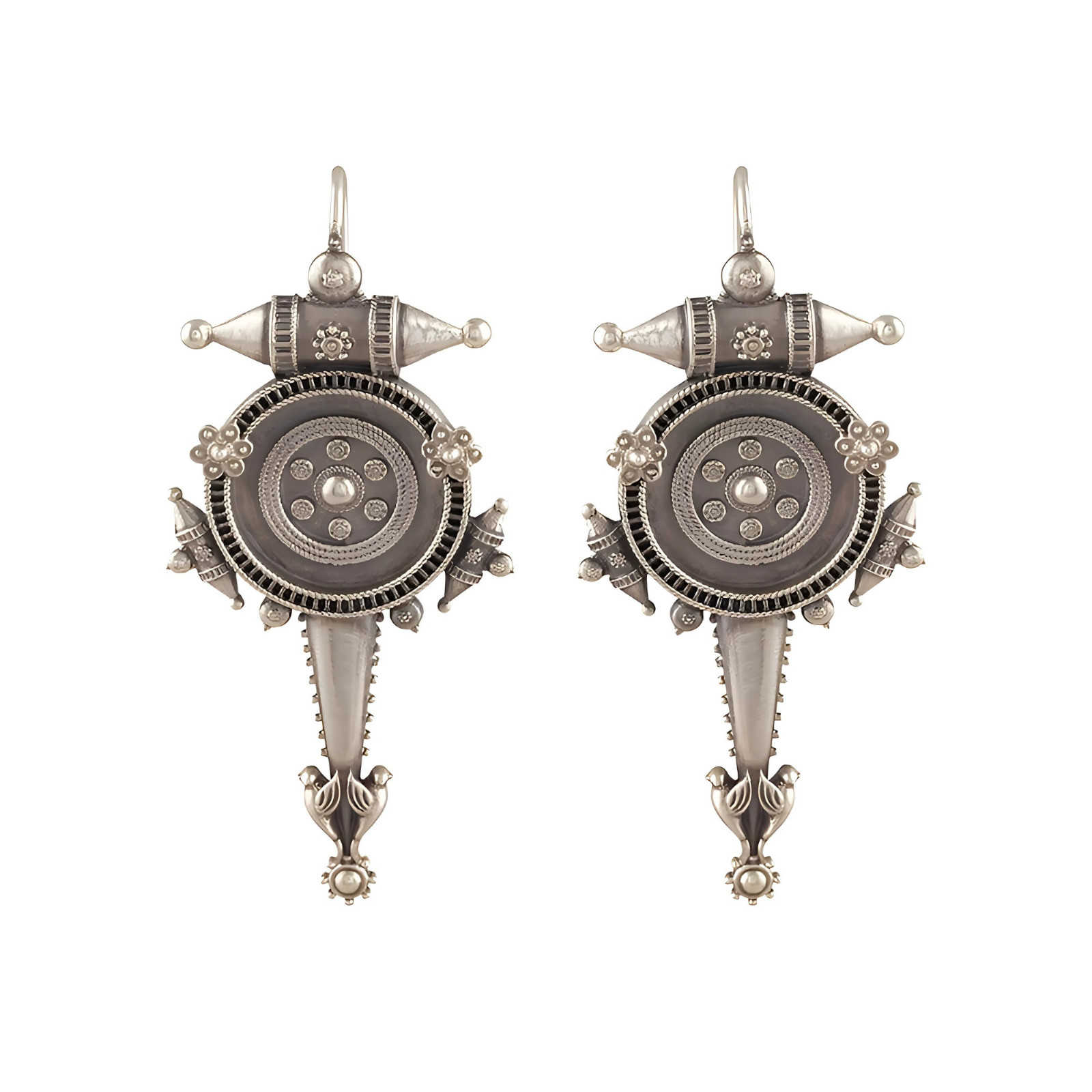 ANTIQUE / VINTAGE NAVAJO INDIAN SILVER PLATED DANGLER EARRINGS - OLD + NICE 