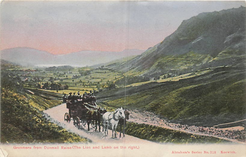 Postcard England: Grasmere from Dunmail Raise, Horse Coach, Lake District DB