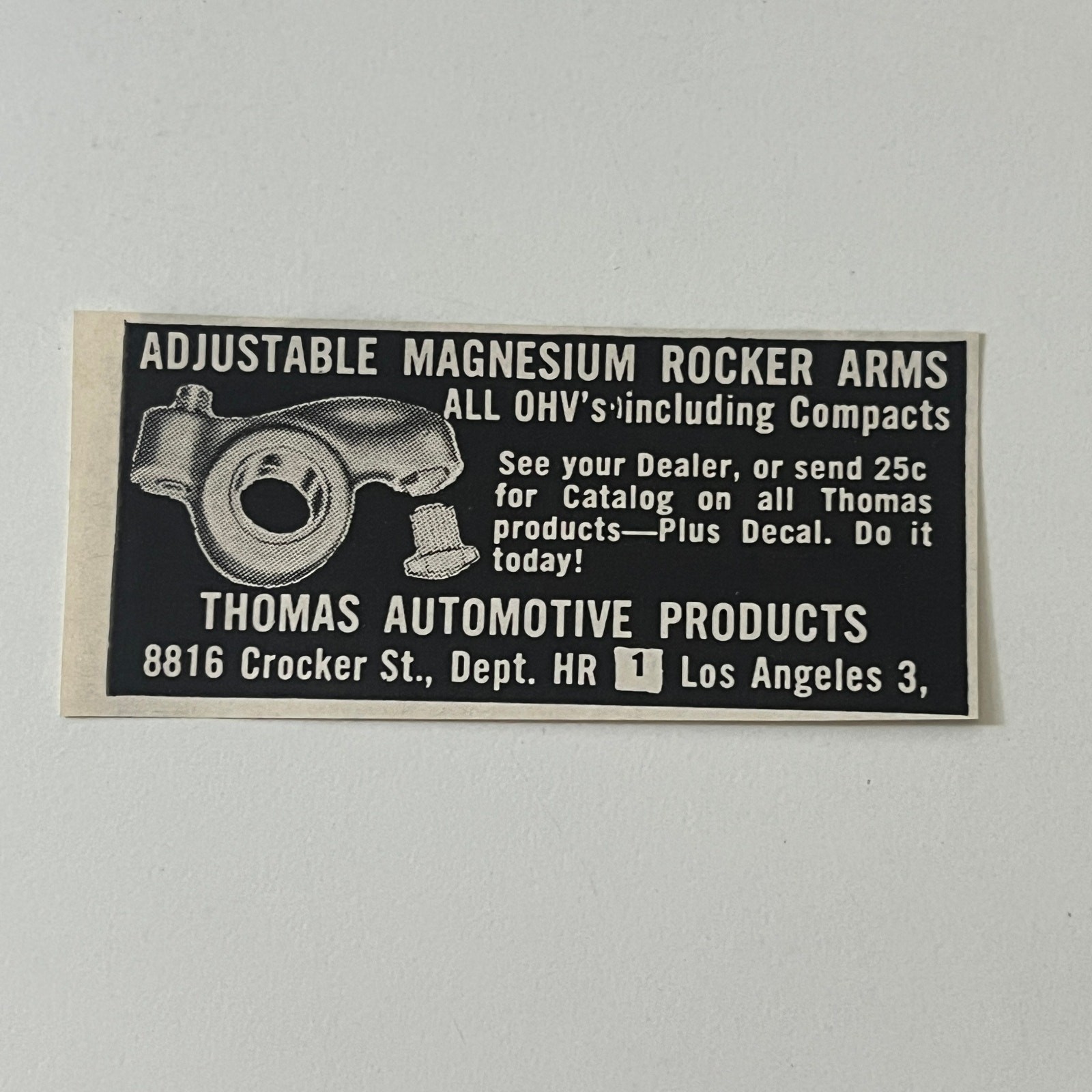 Thomas Automotive Products Magnesium Rocker Arms CA 1964 Magazine Ad SAH1-S23