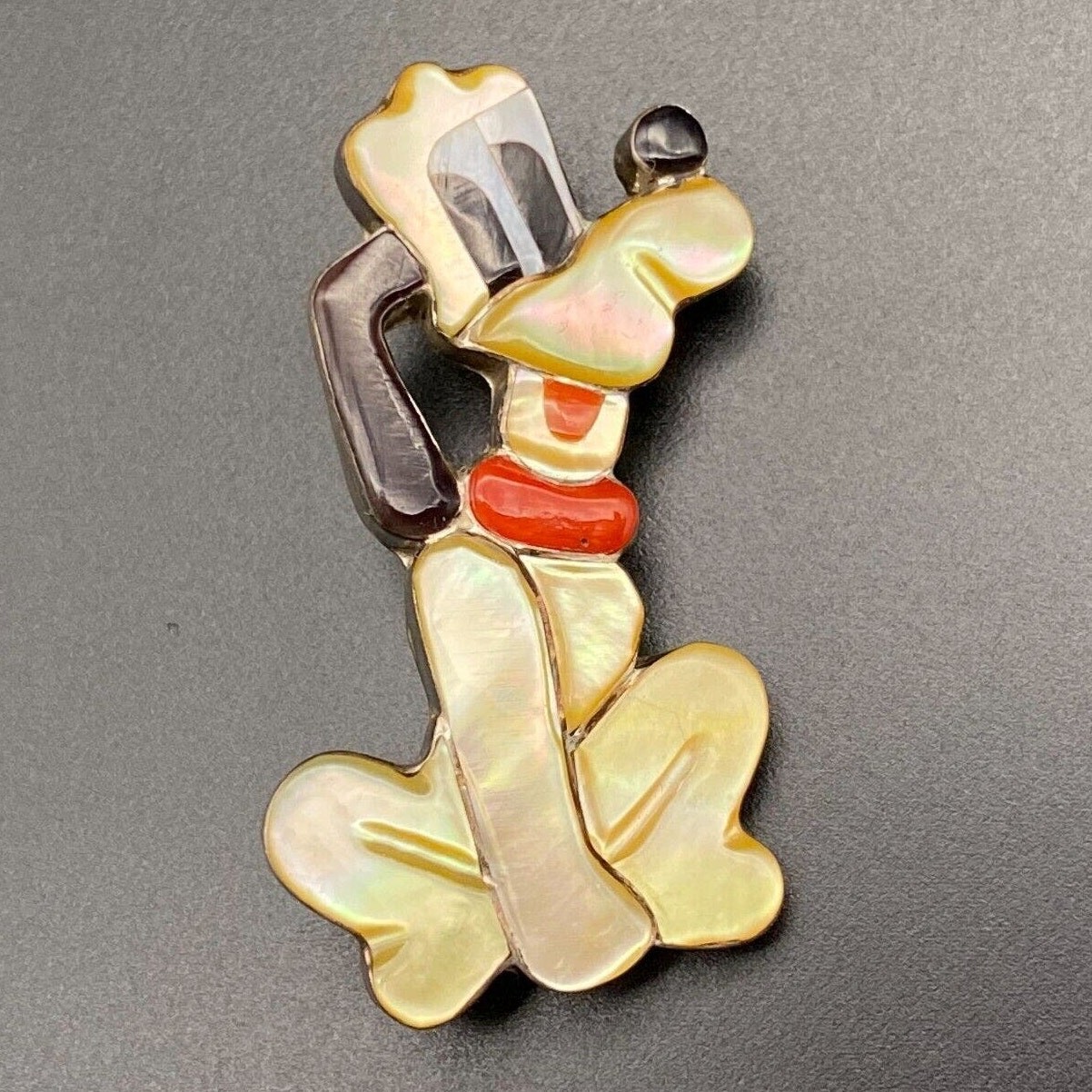 Vintage Zuni Native Dog MOP Coral Zunitoon Silver Pendant Brooch Pin