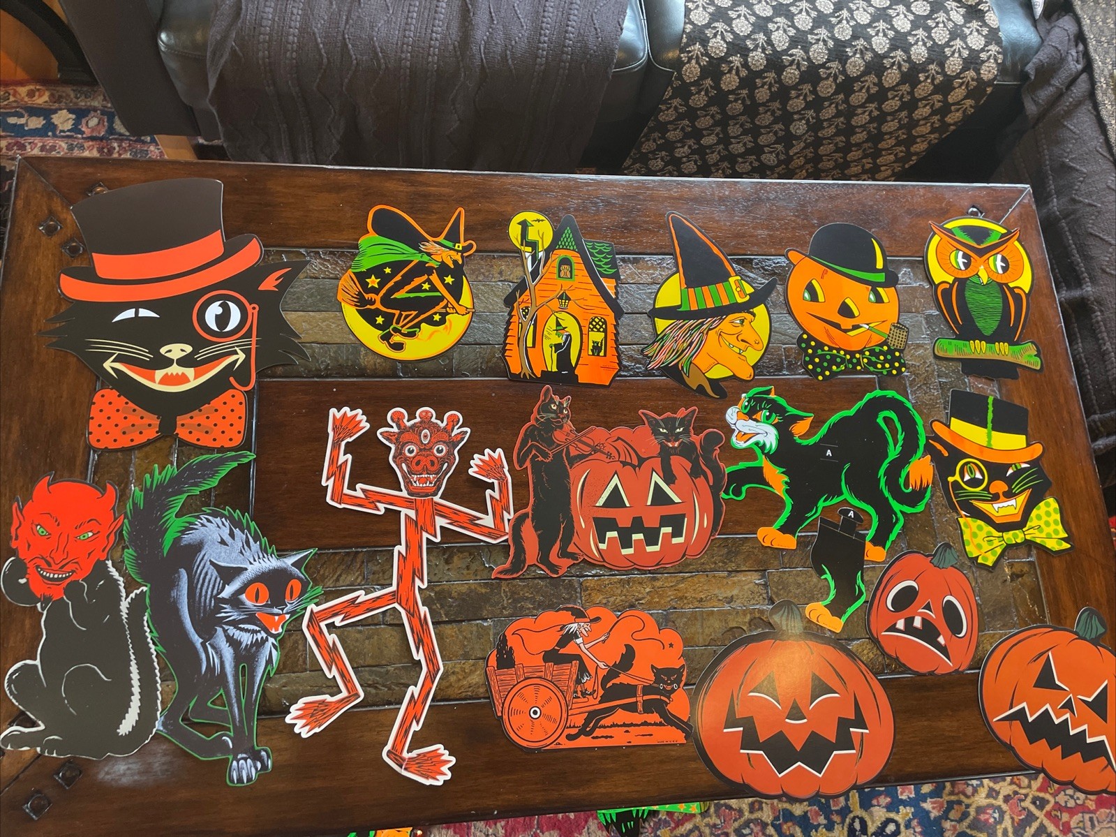 Halloween Decorations Diecut beistle Witch Pumpkin House Cat Vintage Antique H38