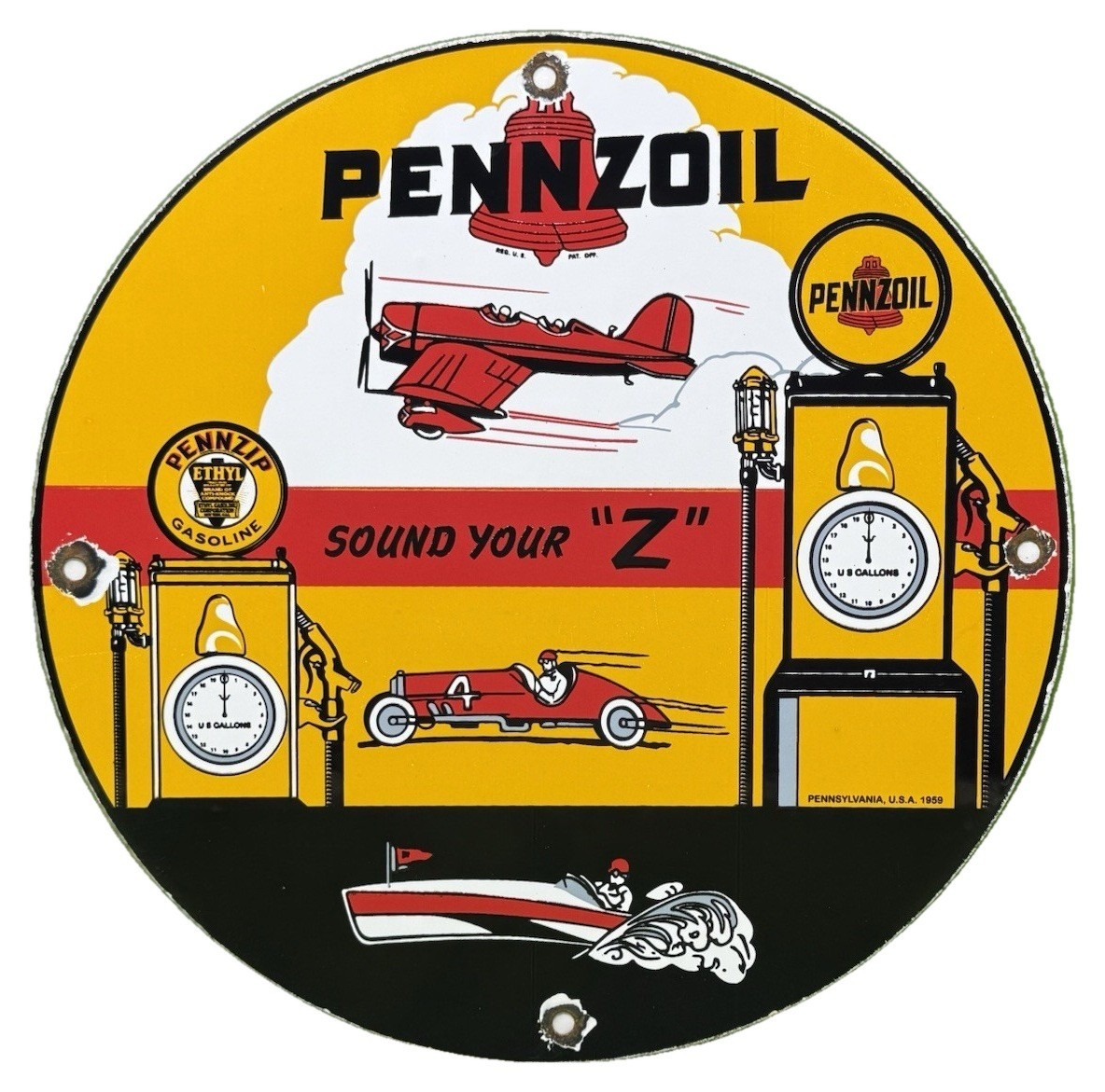 VINTAGE PENNZOIL SOUND YOUR Z PORCELAIN SIGN GAS OIL PUMP PLATE