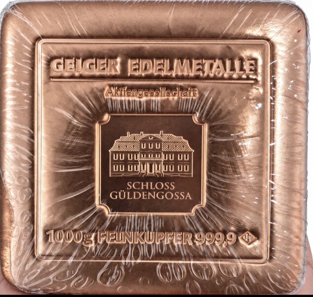 Geiger Edelmetalle 1000g (.999 Fine) Copper Square Bullion Bar.