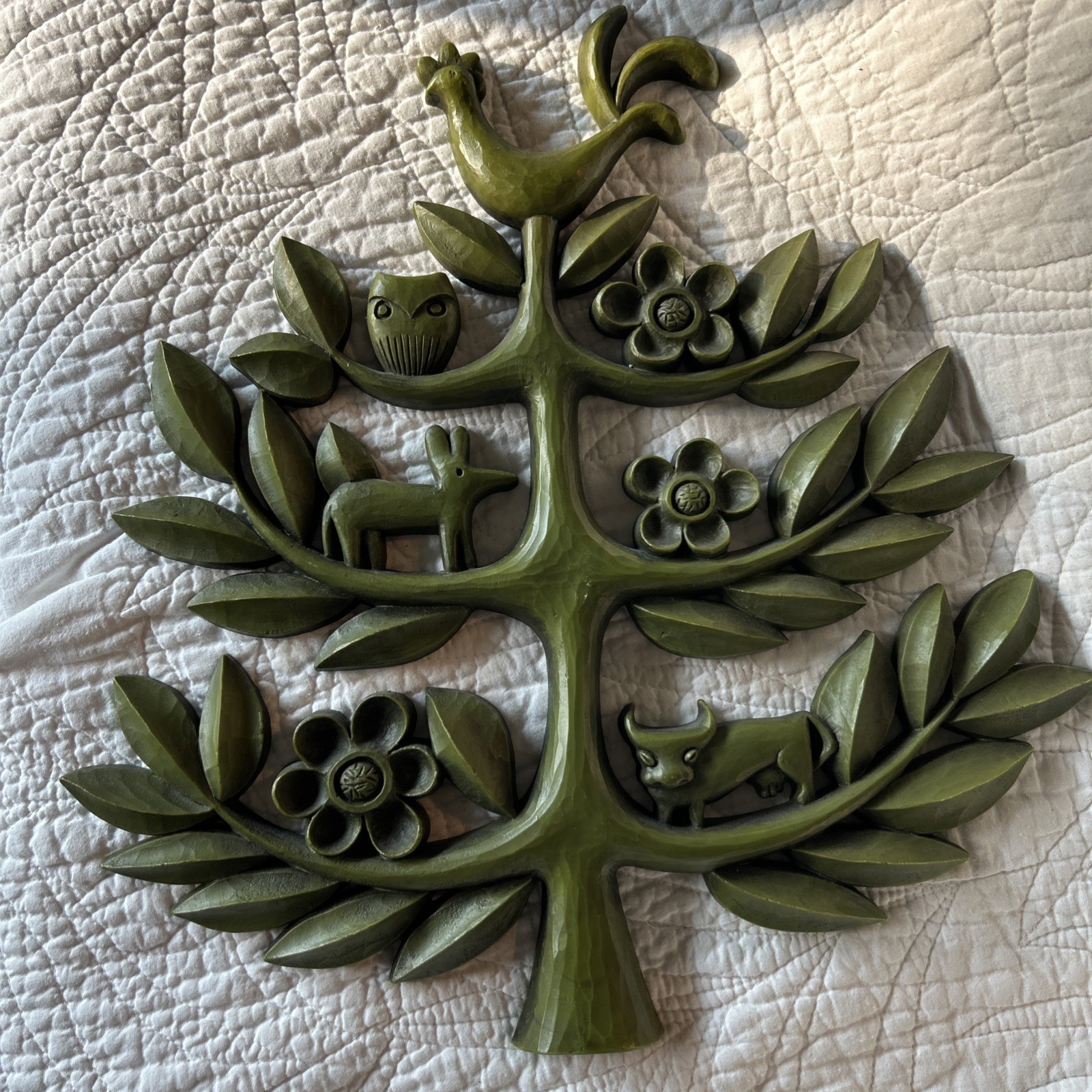 Vtg Syroco Tree of Life Wall Plaque Boho Animals Flowers 14