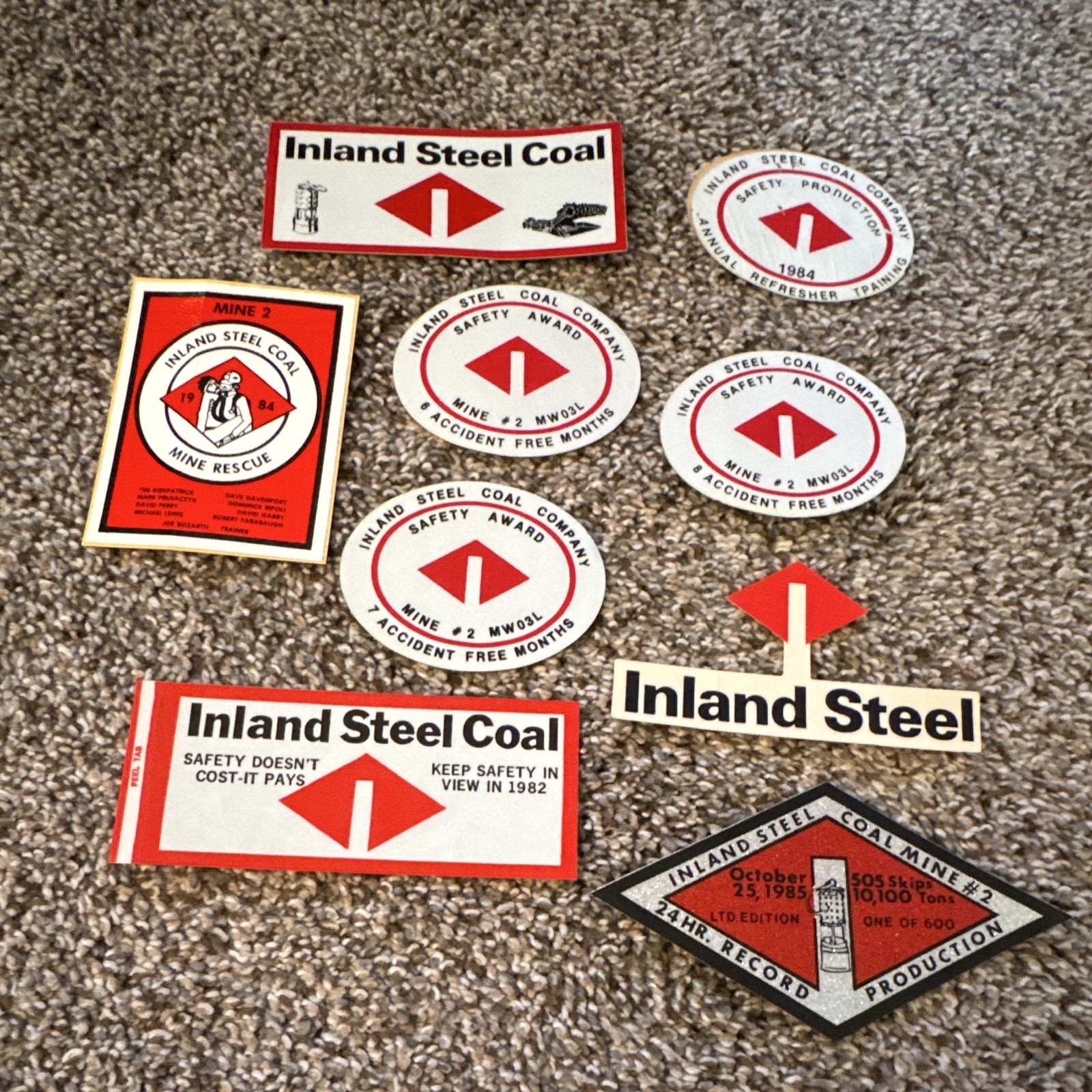 Inland Steel Coal Mining Stickers/Decals Lot Safety Award Mine Rescue Logos