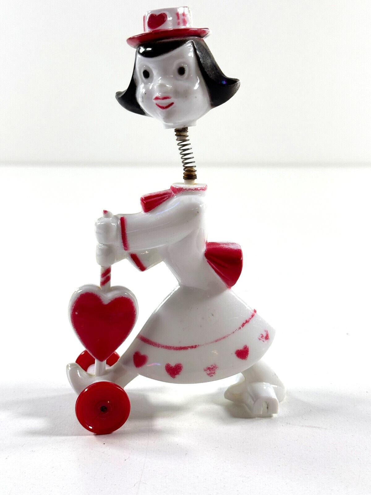 vtg Valentines Day Rosbro Tico Bobblehead Spring Head Girl Lady pull toy