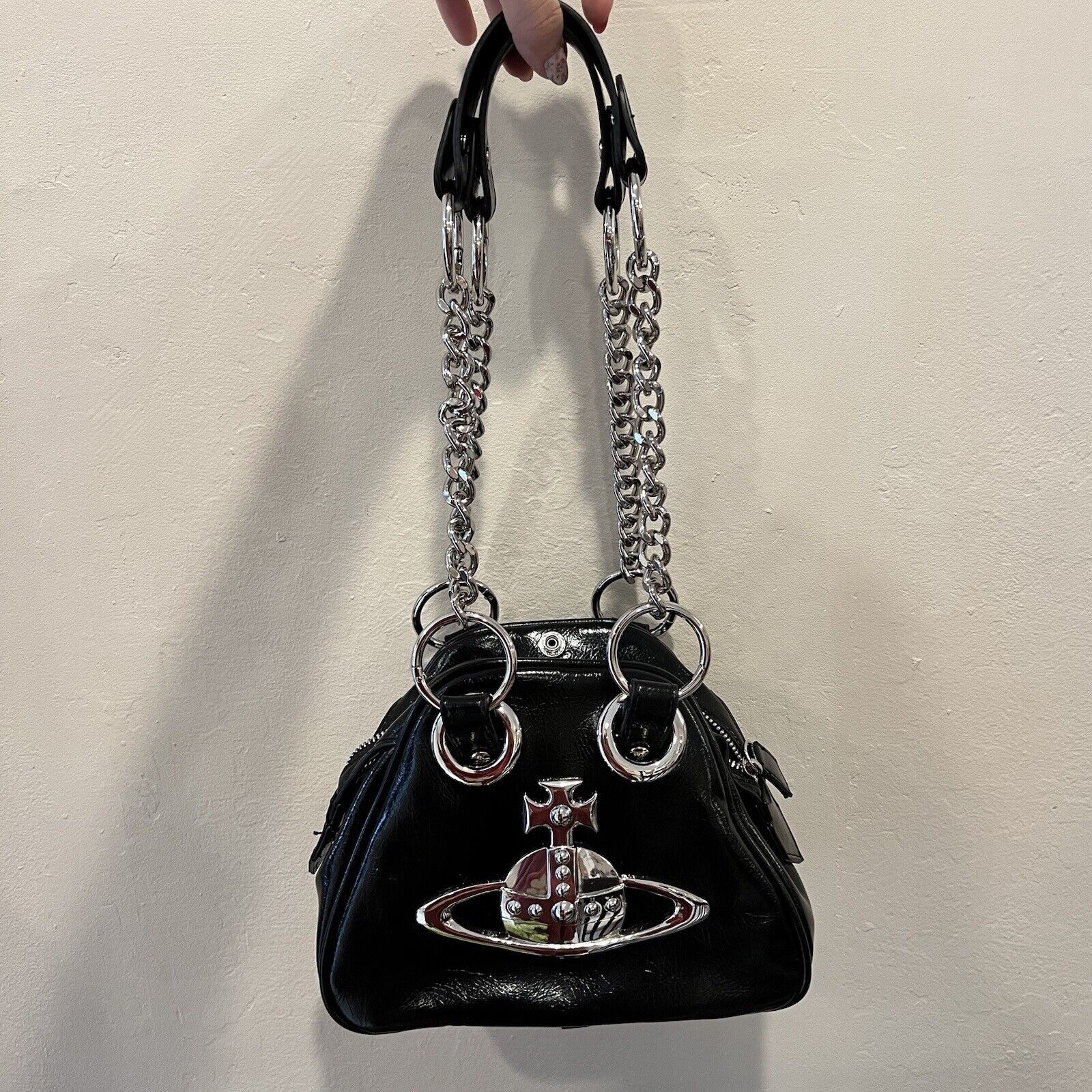 Vivienne Westwood Archive Big Orb-plaque Black Leather Chain Handbag Purse